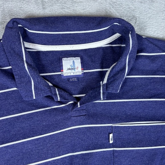 Johnnie-O Polo Mens Extra Large XL Blue White Striped Stretch Casual - Picture 3 of 7